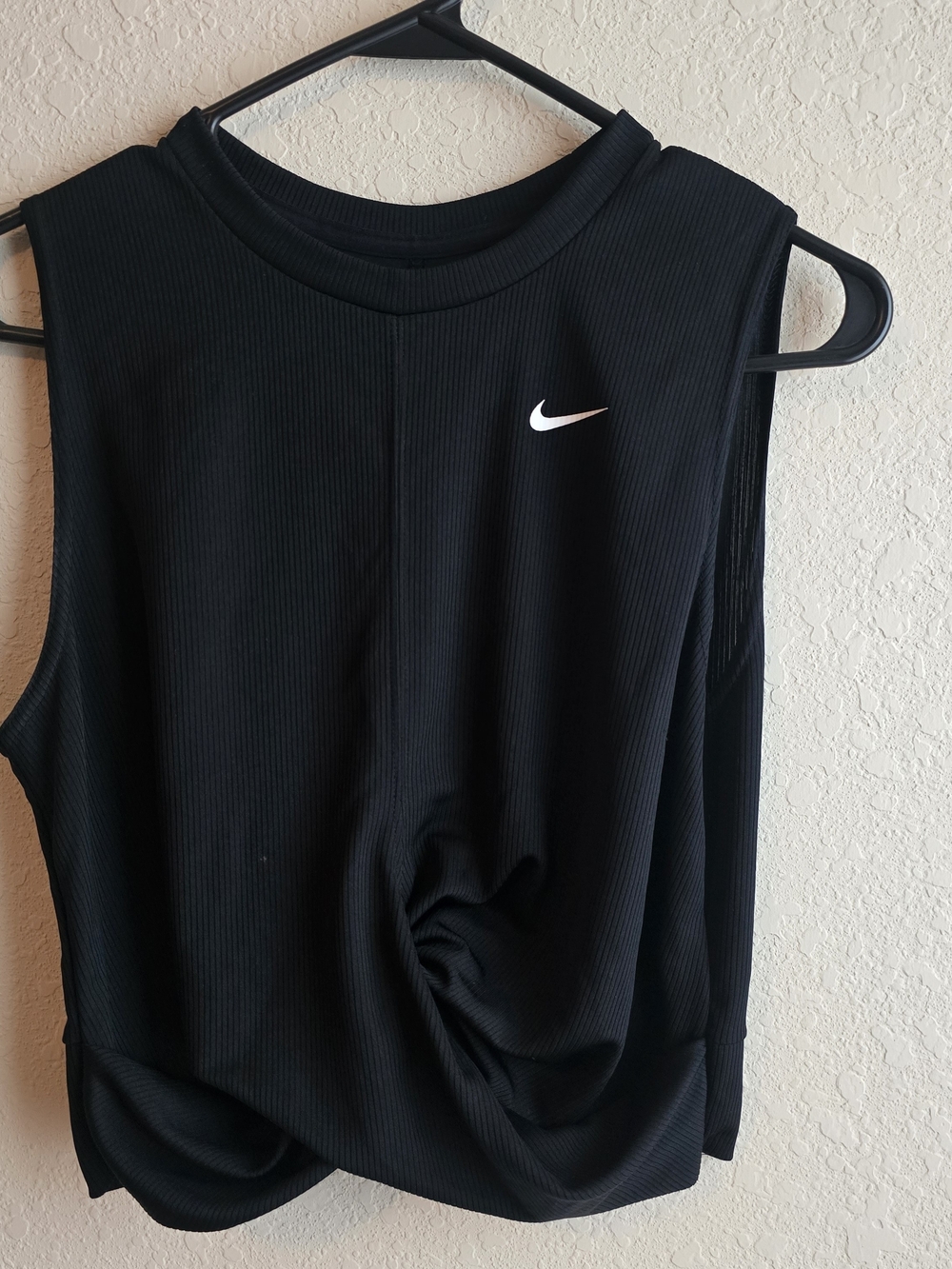 Nike Black Ribbed Twist-Front Sleeveless Tank with White Swoosh